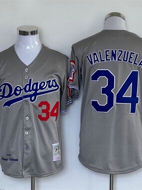 Fernando Valenzuela #34 LA Dodgers 1981 Away Grey Baseball Jersey